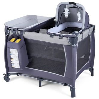 Costway Costway Foldable Pack &Play Portable Baby Playard w/Rocking Bassinet&Music Box in Dark Grey