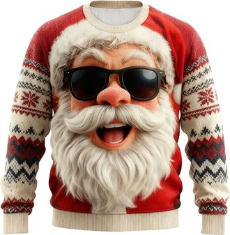 Generic Ugly Christmas Jumpers Mens Uk Novelty 3D Santa Claus Printed Sweatshirts Casual Crew Neck Long Sleeve Pullover Tops Mens Winter Holiday Oversized Pul