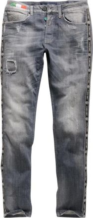 Carlo Colucci Jeans, Heren, Grijs, W32, Katoen, Jeans met used washes en logo biezen