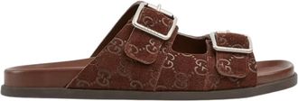 Gucci Bruin Leren Platte Zool Slides - Heren - Sandalen - Bruin - 41 EU - Su&egrave;de - Schoenen