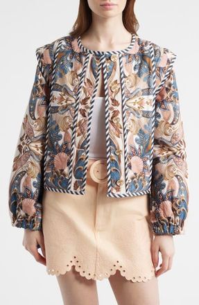 Farm Rio Sea Garden Print Button Front Jacket in Sea Garden Scarf Sof at Nordstrom, Size Xx-Small