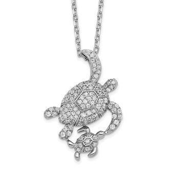Diamond2Deal Sterling Silver Cubic Zirconia Turtles Necklace 16 with 2 Inch Ext