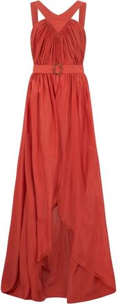 Alberta Ferretti Lange Jurk met V-hals - Dames - Maxi kleedjes - Rood - XS - Kleedjes
