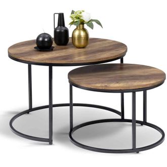 IDMarket Idmarket - Set di 2 tavolini rotondi dayton 54/70 effetto invecchiato design industriale