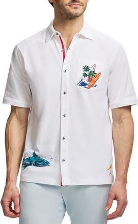 Robert Graham Good Surf Short Sleeve Cotton Knit Button-Up Shirt in White at Nordstrom Rack, Size Xx-Large