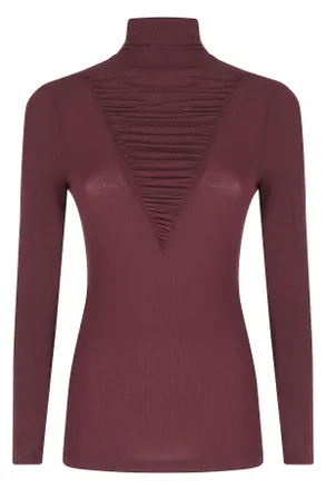Nissa Bordeaux High Neck Gathered Lyocell-Blend Top