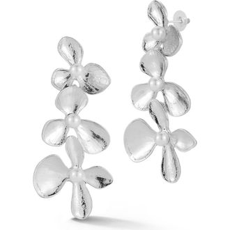 Sphera Milano Faux Pearl Flower Drop Earrings in Silver at Nordstrom Rack