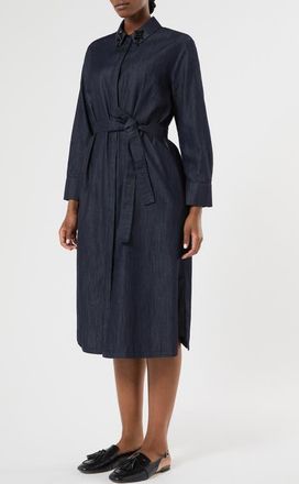 Marina Rinaldi Long Sleeve Cotton Shirtdress in Blue Jeans at Nordstrom, Size 16W