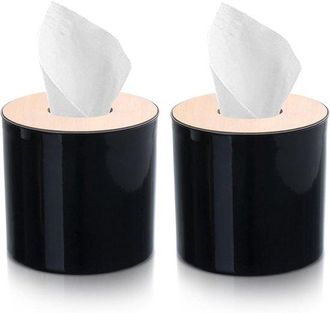 OEM Juego De 2 Portarrollos De Papel Higi&eacute;nico, Portarrollos Redondo Con Tapa, Portarrollos De Madera Para Ba&ntilde;o Y Cocina (negro)