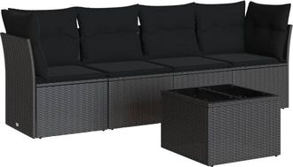 vidaXL Vidaxl - Set De Muebles De Jard&iacute;n 5 Pzas Y Cojines Rat&aacute;n Sint&eacute;tico Negro