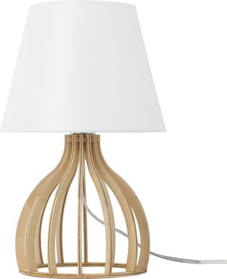 Beliani L&aacute;mpara De Mesa Base De Madera Pantalla De Tela Blanca Moderna Agueda