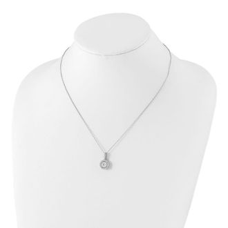 Diamond2Deal Sterling Silver Rhodium-plated Cubic Zirconia Drop Halo Pendant Necklace
