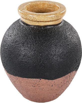 Beliani Jarr&oacute;n De Terracota Negro Rosa Dorado 31 Cm Hecho Pintado A Mano Vintage Daulis