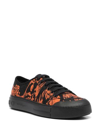 Ferragamo Gancini Floral-Print Sneaker - Orange