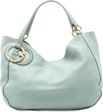 Gucci Borsa tote media in pelle di vitello martellata e twill 2016-2025 - Verde