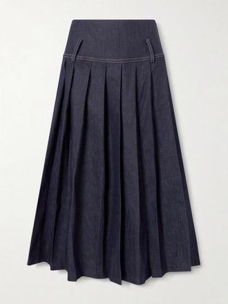 Tolu Coker Gonna Maxi In Denim A Pieghe - Blu