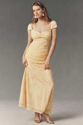 BHLDN June Stretch Lace Ruched Maxi Slip Dress