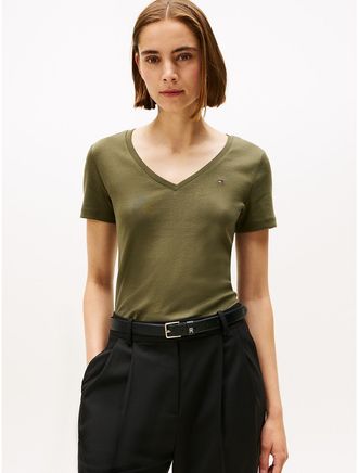 Tommy Hilfiger Womens V-Neck Favorite T-Shirt - Green - S