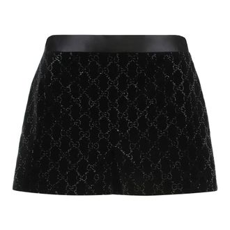 Gucci Short Shorts, female, Black, XS, Embroidered cotton velvet shorts