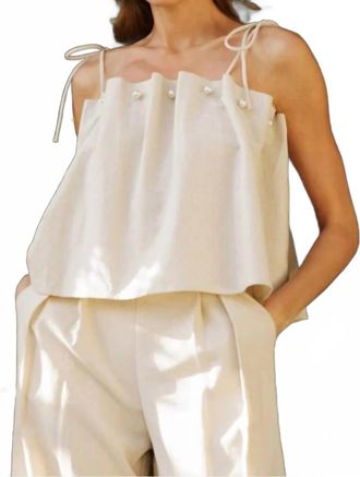 endless rose Pearl Linen Tank In Beige