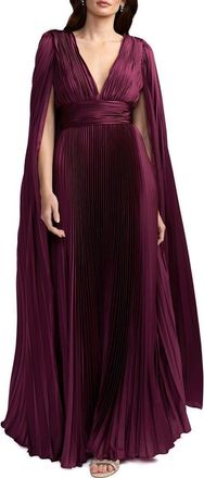 Mac Duggal Pleated Charmeuse V-Neck Gown with Cape Sleeves in Plum at Nordstrom, Size 10