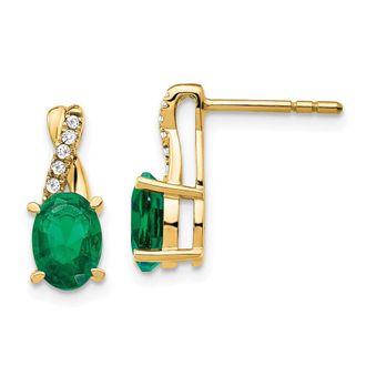 Diamond2Deal 14k Yellow Gold Created Emerald and Diamond Earrings