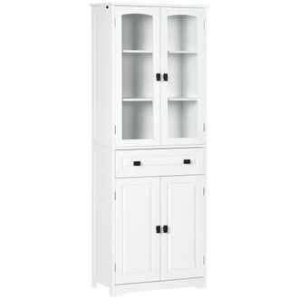 HOMCOM Kitchen Cupboard Storage Cabinet Adjustable Shelves - Glass Door - 160cm | TJ Hughes