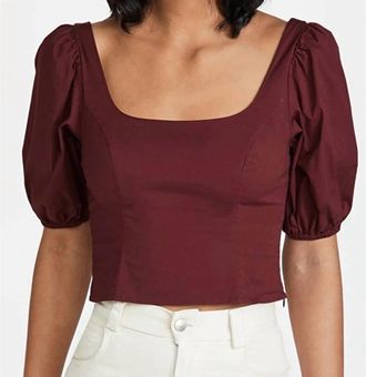 Staud Modern Puff Sleeve Top In Burgundy