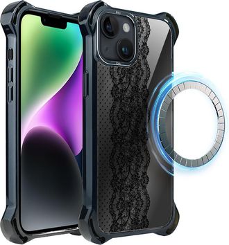 OEM Funda Ibizu Dropguard Ultra Para Iphone 14 Plus Con Magsafe, Color Azul Medianoche, Con Dise&ntilde;o De Encaje Ornamental