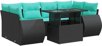 vidaXL 7 Piece Garden Sofa Set with Cushions Black Poly Rattan Acacia vidaXL