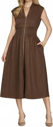 She + Sky Leia Front Zip Midi Dress In Brown