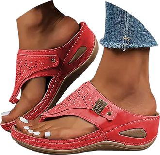 Generic Orthopedic Wedge Sandals for Women Lightweight Orthopedic Flip Flops UK Wide Fit New Summer Slides Non-Slip Beach Shoes Toe Post Slippers Arch Support