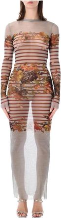 Jean Paul Gaultier Mesh Lange Jurk Mariniere Grape - Dames - Maxi kleedjes - Veelkleurig - M - Kleedjes