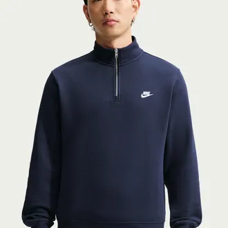 Nike Mens Nike Sportswear Club 1/2-Zip Fleece Top in Blue | FN3864-451