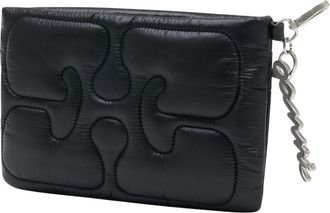 Ganni Womens Quilted Leather Clutch Black Wallet