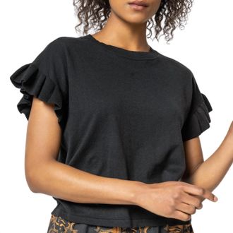 Lilla P Womens Ruffle Sleeve Crew Neck Sweater In Black