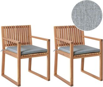 Beliani Conjunto De 2 Sillas De Jard&iacute;n R&uacute;stico Con Cojines Madera De Acacia Certificada Poli&eacute;ster Marr&oacute;n Claro Y Gris Jaspeado Sassari Ii