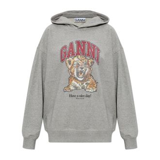 Ganni Hoodies, female, Gray, Size: 2XS Logo Sweatshirt