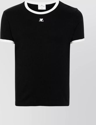 Courr&egrave;ges cotton contrast trim logo-embroidered short-sleeve t-shirt