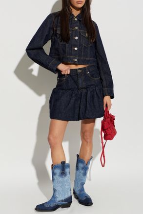 Ganni Denim Jacket, Womens, Navy Blue
