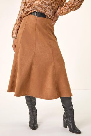 Roman Belted Faux Suede Midi Skirt