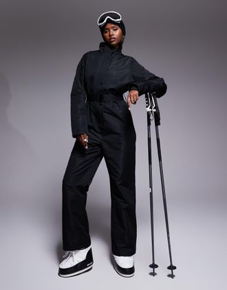 Threadbare Ski - Tuta da sci nera con bottoni sul davanti-Nero