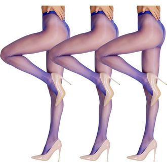 Lechery 5-Pack Glossy Sheer Party Tights for Women in Blue at Nordstrom, Size Large