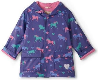 Hatley Horses & Hearts Waterproof Raincoat in Blue at Nordstrom, Size 12-18M