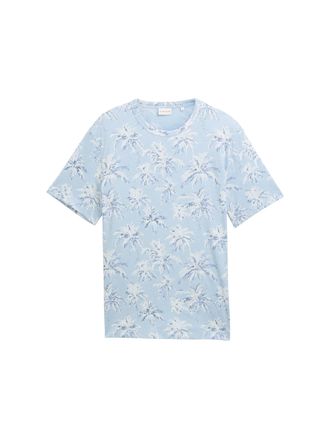 Tom Tailor T-Shirt TOM TAILOR, Herren, Gr. S, blau (powder blau stripe palm design), Jersey, Obermaterial: 100% Baumwolle, bedruckt, regular fit taillenbedeckt, 