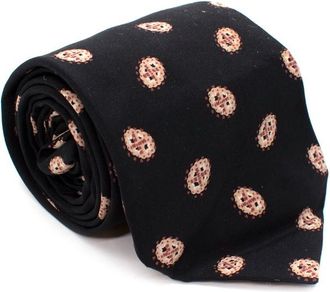 Lanvin Black Beige Oval Abstract Print Silk Tie