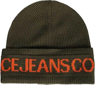 Versace Jeans Couture Gebreide muts met contrasterend kleurlogo - Heren - Hoeden - Groen - ONE Size - Wol - Accessoires