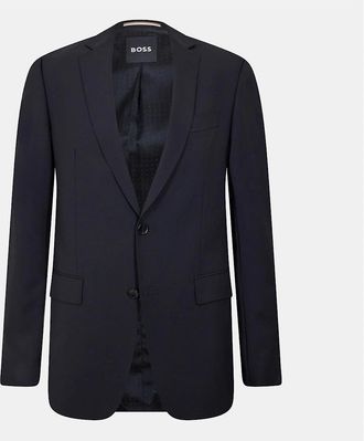 HUGO BOSS Mens Solid Patterned Single Button Notch Collared Blazer - Black - Size: 46/Regular