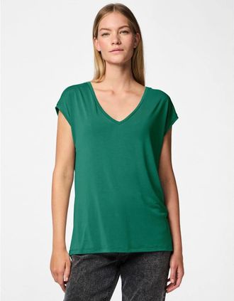 Pieces Womens Regular Fit V-Neck Knit T-Shirt - Green - Size: 16