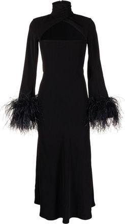 16Arlington Odessa Feather-Trim Midi Dress - Womens - Ostrich Feather/Polyester